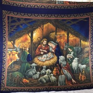 Christmas cotton fabric panel Nativity Manger 2006